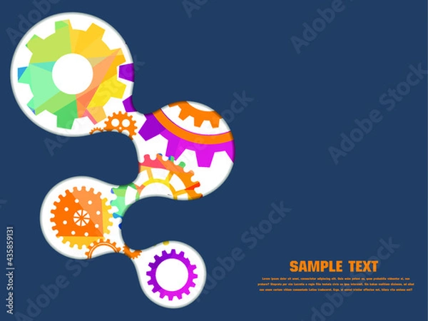 Fototapeta Abstract techno gear background with geometric colorful gear wheels. Space for gear text. Vector gears modern mechanism industrial concept. Technology gears background. Gears Vector illustration 
