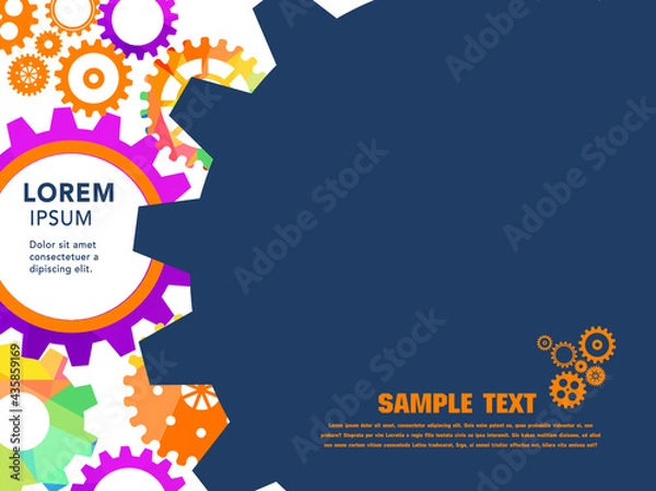 Fototapeta Abstract techno gear background with geometric colorful gear wheels. Space for gear text. Vector gears modern mechanism industrial concept. Technology gears background. Gears Vector illustration 