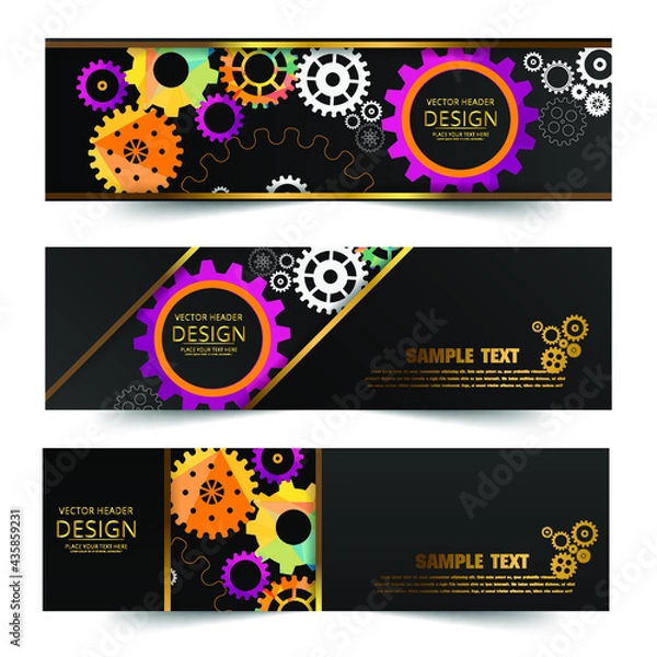 Fototapeta Abstract techno gear background with geometric colorful gear wheels. Space for gear text. Vector gears modern mechanism industrial concept. Technology gears background. Gears Vector illustration 