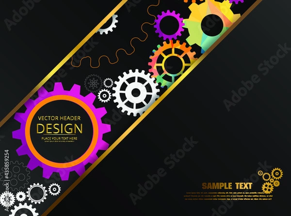 Fototapeta Abstract techno gear background with geometric colorful gear wheels. Space for gear text. Vector gears modern mechanism industrial concept. Technology gears background. Gears Vector illustration 