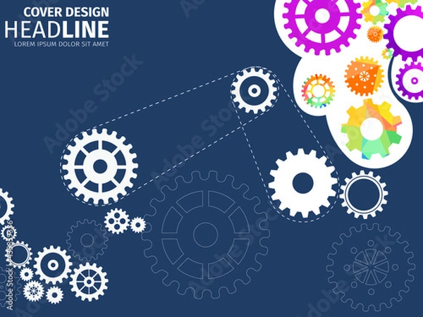 Fototapeta Abstract techno gear background with geometric colorful gear wheels. Space for gear text. Vector gears modern mechanism industrial concept. Technology gears background. Gears Vector illustration 