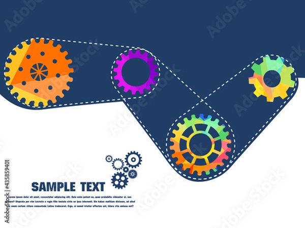 Fototapeta Abstract techno gear background with geometric colorful gear wheels. Space for gear text. Vector gears modern mechanism industrial concept. Technology gears background. Gears Vector illustration 