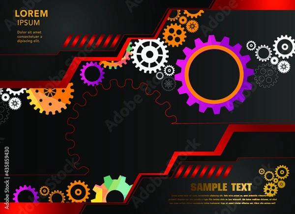 Fototapeta Abstract techno gear background with geometric colorful gear wheels. Space for gear text. Vector gears modern mechanism industrial concept. Technology gears background. Gears Vector illustration 