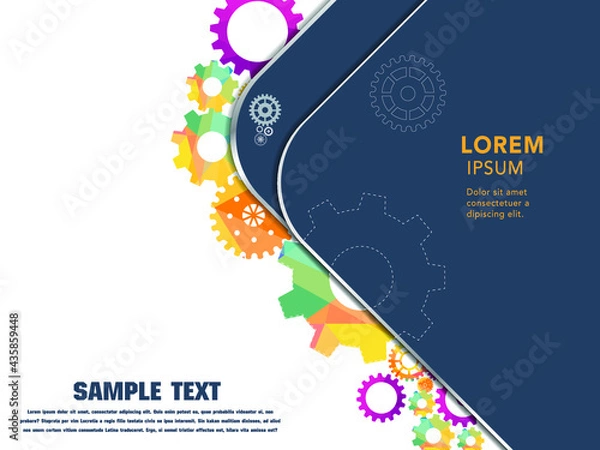 Fototapeta Abstract techno gear background with geometric colorful gear wheels. Space for gear text. Vector gears modern mechanism industrial concept. Technology gears background. Gears Vector illustration 