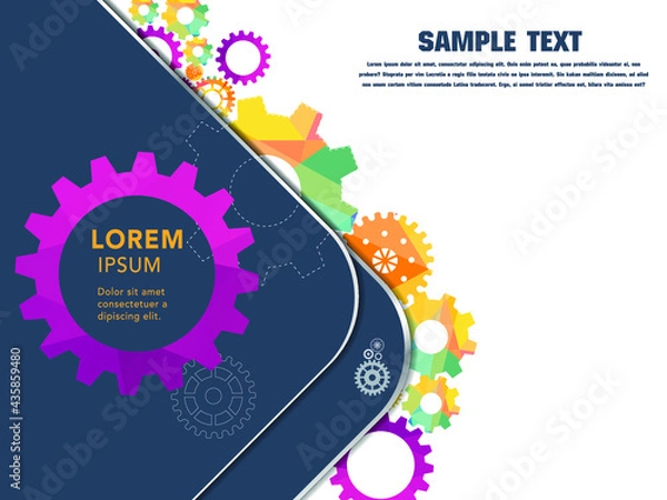 Fototapeta Abstract techno gear background with geometric colorful gear wheels. Space for gear text. Vector gears modern mechanism industrial concept. Technology gears background. Gears Vector illustration 