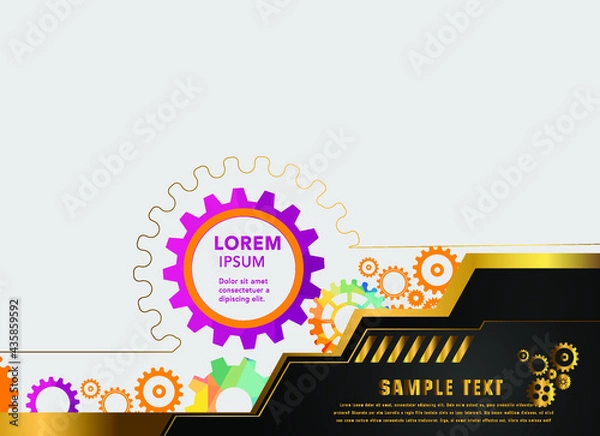 Fototapeta Abstract techno gear background with geometric colorful gear wheels. Space for gear text. Vector gears modern mechanism industrial concept. Technology gears background. Gears Vector illustration 