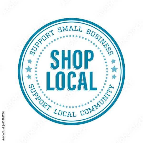 Fototapeta Shop Local Icon Medallion Badge Color Blue - Support Small Business Graphic Vector
