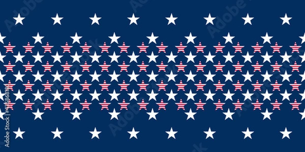Fototapeta Abstract seamless vector pattern Border with big and small white five pointed stars and big stars with red stripes. Independence day background. 4th July abstract geometric pattern.