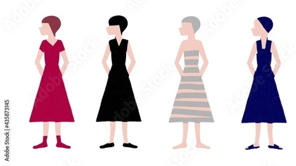 Fototapeta 横顔を見せて正面向きに立っている女性4人