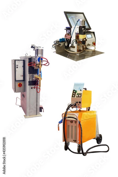 Obraz Few compact welding machines close up isolated on white background