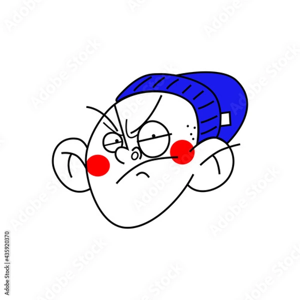 Fototapeta Cartoon character, dude's head. Emotions of rage and anger. Color vector illustration on white background.