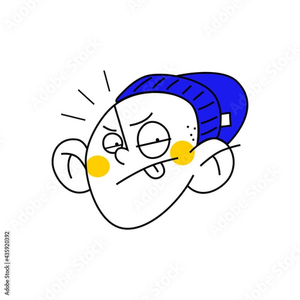Fototapeta Cartoon character, dude stuck out his tongue. Color vector illustration on white background.