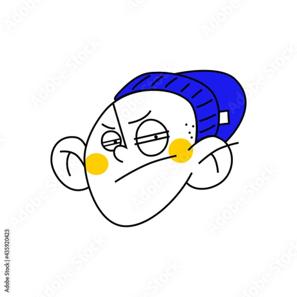 Fototapeta Cartoon character, suspicious dude. Emotions of discontent. Color vector illustration on white background.