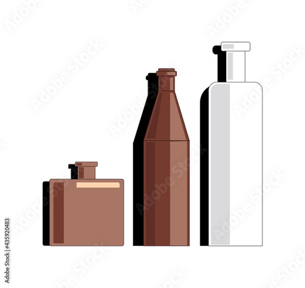 Fototapeta Bottles of different shapes. Color vector illustration on white background.