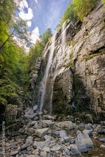 Obraz Indian head trail and Rainbow waterfalls near Keene in New York State.