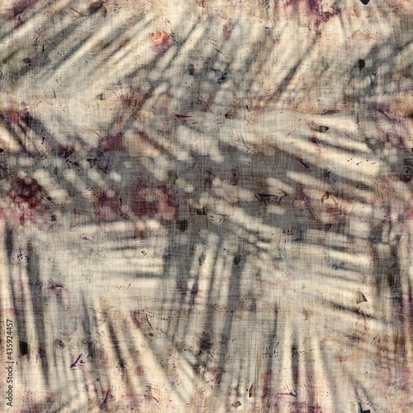 Obraz Seamless abstract print of botanical leaf shadows over abstract surface design. High quality illustration. Tropical palm leaves showing in the negative space between sunlight rays overlaid on design.