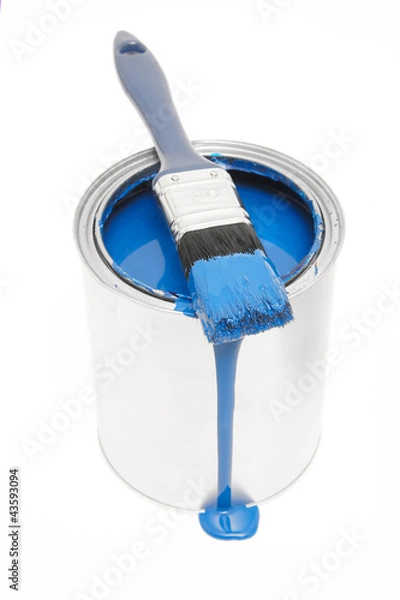 Fototapeta Blauer Farbeimer mit Pinsel