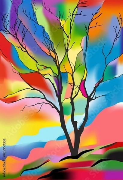 Fototapeta autumn composition resembling a stained glass window with a lonely tree