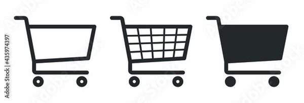 Fototapeta Shopping cart icon symbol. Flat shape trolley web store button. Online shop logo sign. Vector illustration image. Black silhouette isolated on white background.