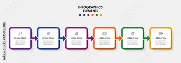 Fototapeta Vector Infographic design business template with icons and 6 options or steps. Can be used for process diagram, presentations, workflow layout, banner, flow chart, info graph