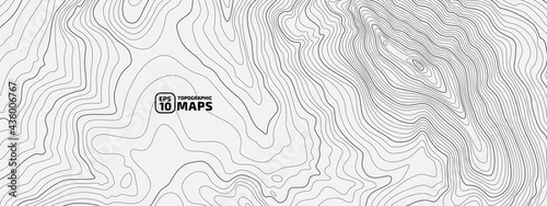 Fototapeta The stylized height of the topographic contour in lines and contours. The concept of a conditional geography scheme and the terrain path. White and Black. Ultra wide size. Vector illustration.