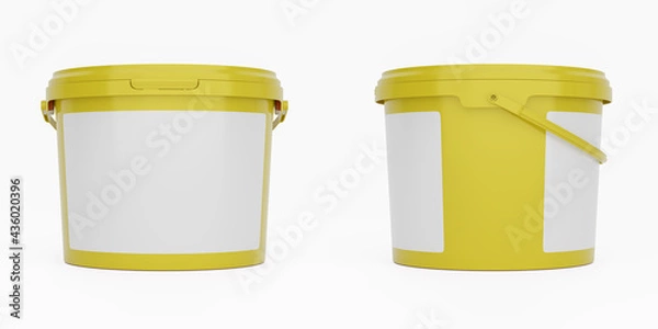 Fototapeta Yellow 3,5l plastic paint can / bucket / container with handle and blank label, isolated on white background.	
