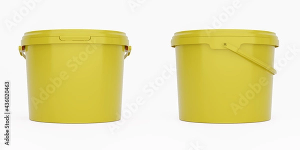 Fototapeta Yellow 3,5l plastic paint can / bucket / container with handle and no label, isolated on white background.	
