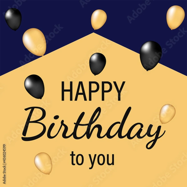 Obraz happy birthday text on orange and dark blue background with balloons. vector illustration with congratulations for postcards, posters and banners