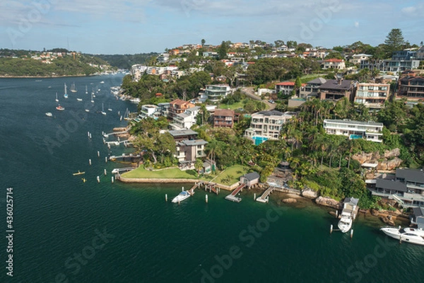 Obraz Aerial view of prestige waterfront houses in the Sydney suburb of Seaforth, Australia.
