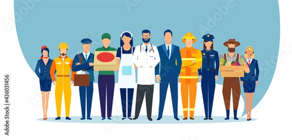 Obraz Vector of a diverse group of people of different professions and occupations