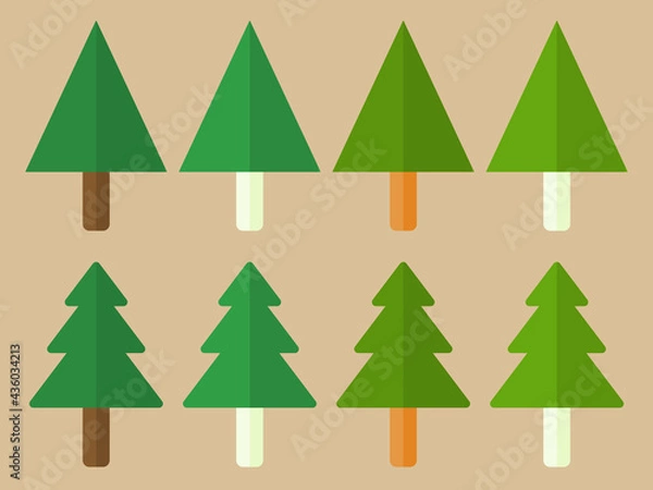 Obraz Simple Trees with Green Leaves, Icon Set