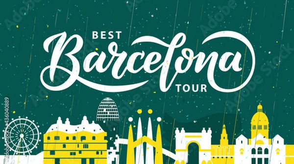 Fototapeta Barcelona Hand Lettering. Vector illustration of word Barcelona for souvenir products, packaging and advertising, logo, print. Modern typography in calligraphy style. Tourism banner