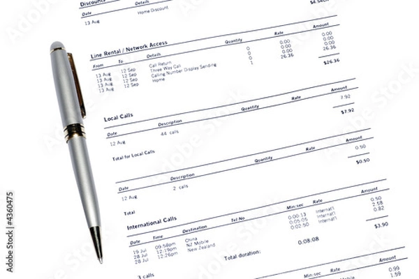 Obraz Pióro na rachunku telefonicznym