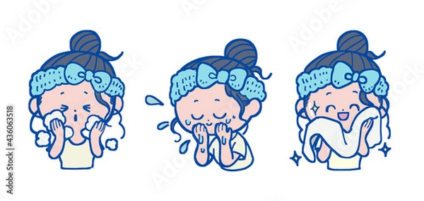 Fototapeta 顔を洗う女性 黒髪