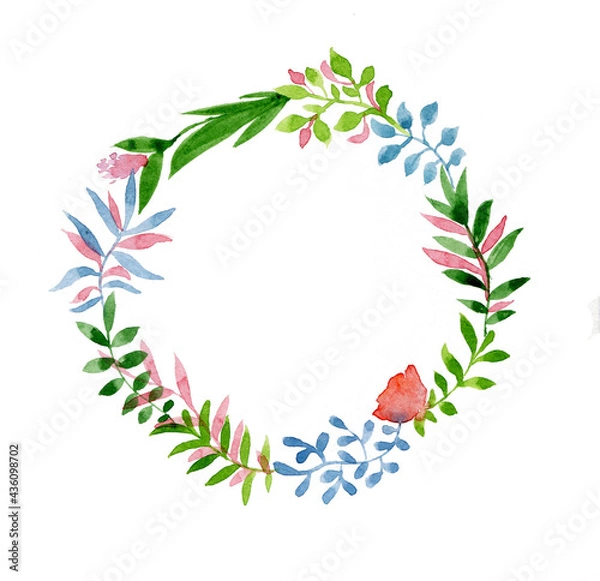 Obraz Watercolor holiday wreath of colorful leaves