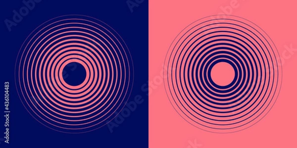 Fototapeta Abstract, hypnotic background with concentric circles. Colorful halftone graphic design elements. Sound wave vector illustration.