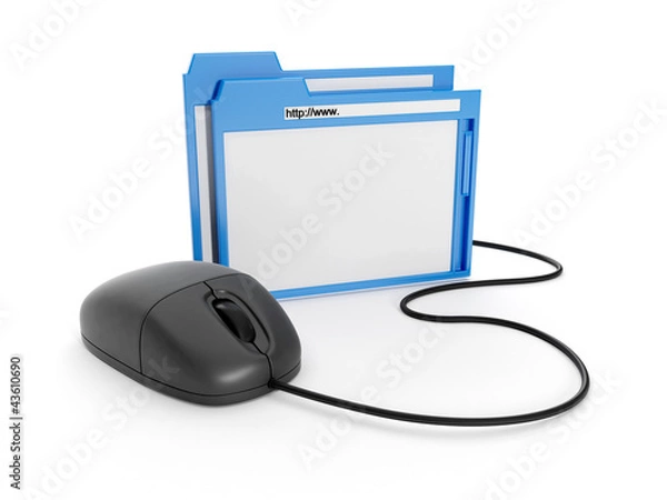 Obraz 3d illustration: Browser window and the computer mouse on white