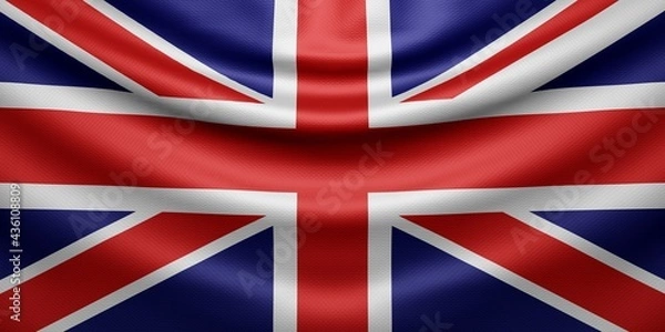 Fototapeta Hanging wavy national flag of Great Britain with texture. 3d render.