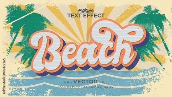 Fototapeta Editable text style effect - retro summer beach text in grunge style theme