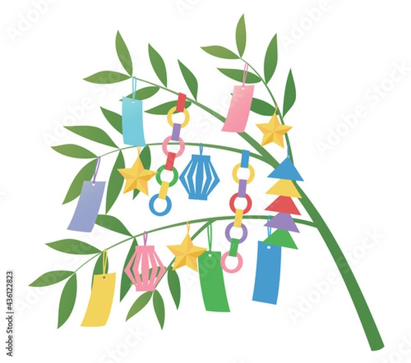 Fototapeta 七夕飾りがたくさんついた笹