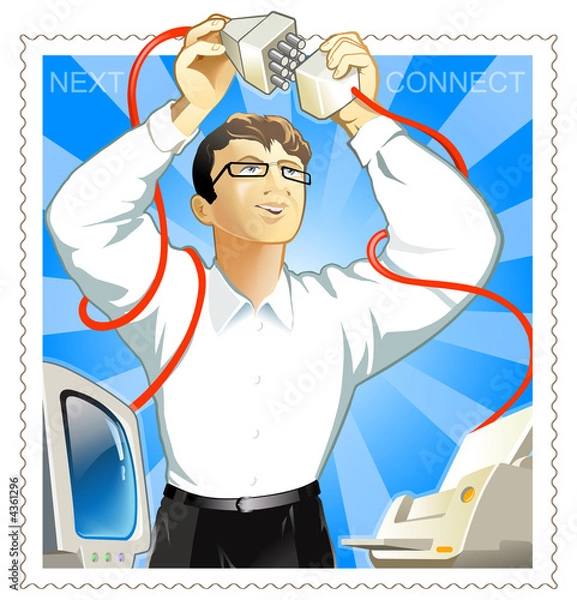 Fototapeta Man connect printer & computer