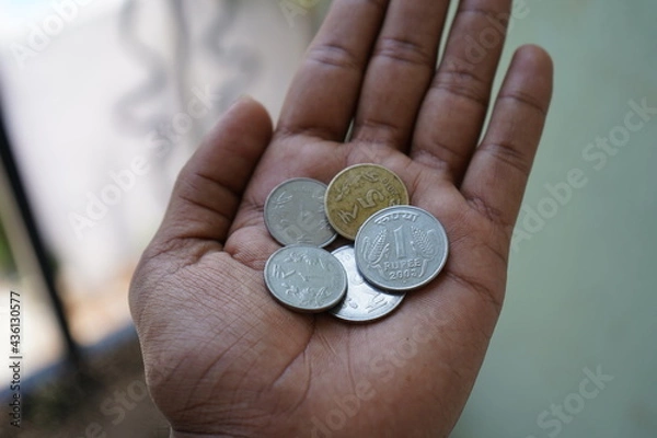 Fototapeta Indian rupees coins in hand