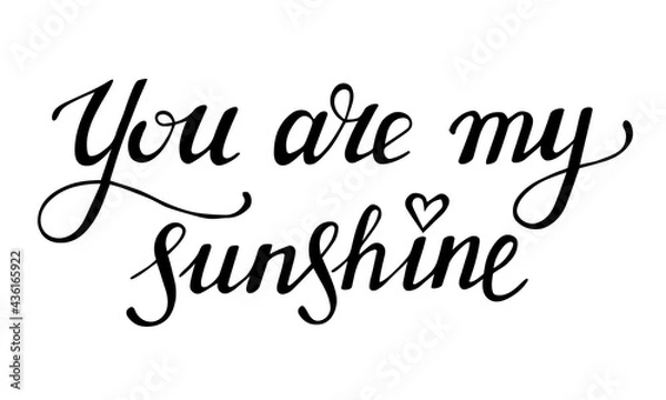 Fototapeta You are my sunshine. Hand drawn lettering phrase. Compliment declaration of love. Black calligraphic text for valentines day card. Stock vector illustration isolated on white background.