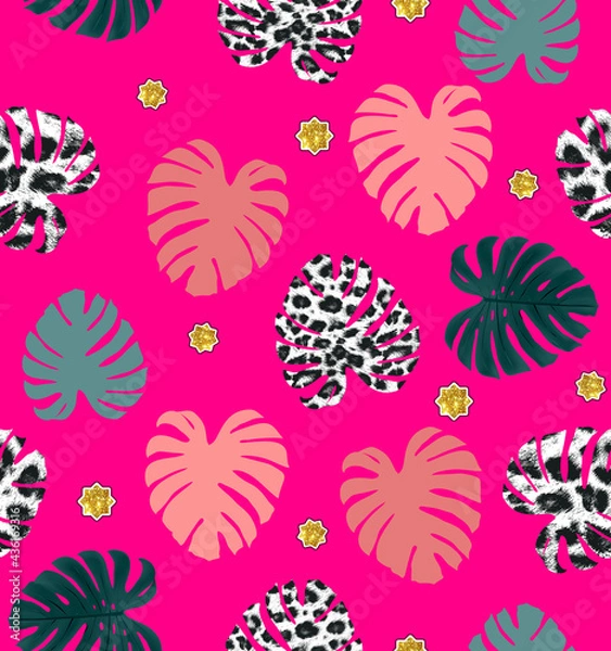 Fototapeta Cute Tropical Leaves Abstract Pattern Seamless Design Element with Trendy Fashion Colors Elegant Concept Perfect for Fabric Print Wrapping Paper