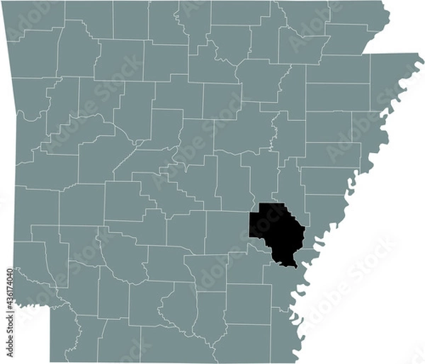 Fototapeta Black highlighted location map of the US Arkansas county inside gray map of the Federal State of Arkansas, USA