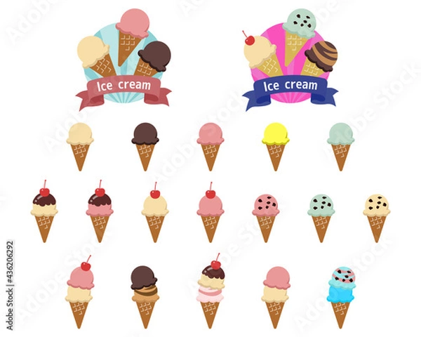 Fototapeta アイスクリーム　コーン　イラスト　アイコンセット
