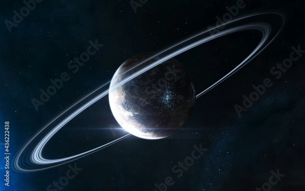 Fototapeta Inhabited planet in deep space with satellite. Beautiful cosmic landscape. Science fiction. Elements of this image furnished by NASA