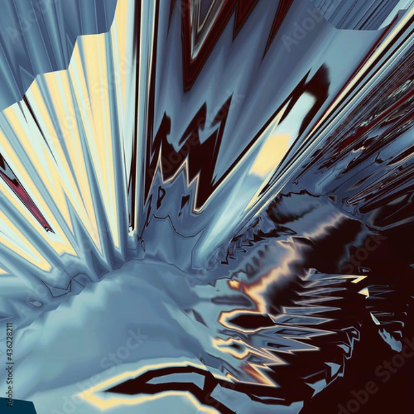 Obraz Background of glitch manipulations with 3D effect. Abstract flow of crystals with glass texture in blue and yllow shades. It can be used for web design and visualization of music
