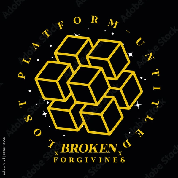 Obraz Geometric shape cube with slogan Vector design for t-shirt graphics, banner, fashion prints, slogan tees, stickers, cards,flyer, posters and other creative uses