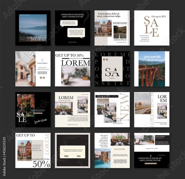 Fototapeta Social media pack Posts for internet content, site for Bloggers, Fashion, ad, Lifestyle brands, Creative businesses blog. Set of square Presentation templates. Unique trendy website slider frames.